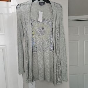 Bobeau Green and Blue Open-Front Cardigan Sweater